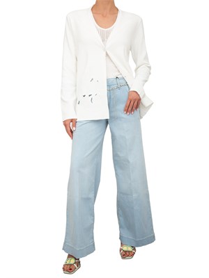 Giacca blazer Blugirl in maglia bianca con ricamo a rose in DONNA