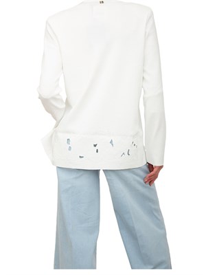 Giacca blazer Blugirl in maglia bianca con ricamo a rose in DONNA