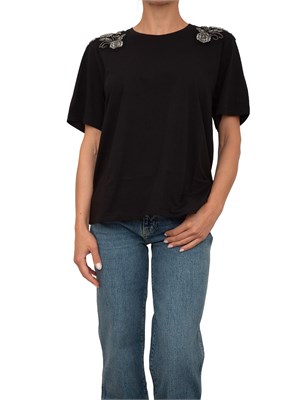 T-shirt nera Blugirl con patch gioiello su spalle in DONNA