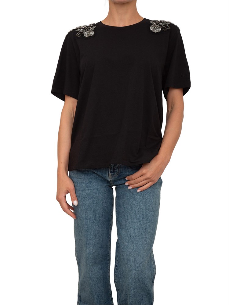 T-shirt nera Blugirl con patch gioiello su spalle