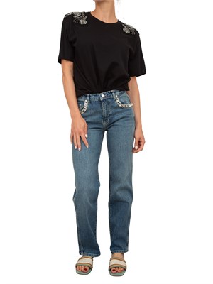 T-shirt nera Blugirl con patch gioiello su spalle in DONNA