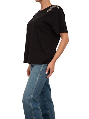 T-shirt nera Blugirl con patch gioiello su spalle in DONNA