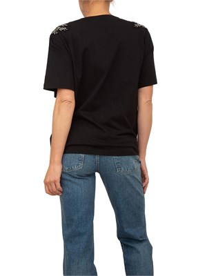 T-shirt nera Blugirl con patch gioiello su spalle in DONNA