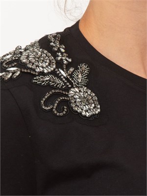 T-shirt nera Blugirl con patch gioiello su spalle in DONNA
