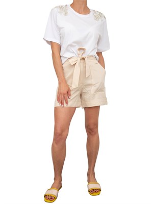 T-shirt Blugirl in cotone bianco con patch gioiello su spalle in DONNA