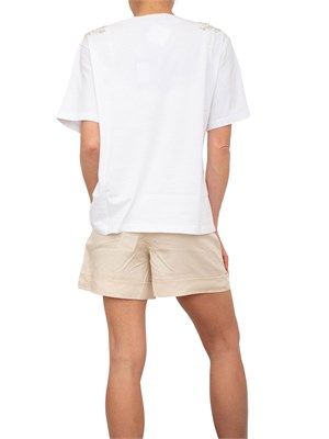 T-shirt Blugirl in cotone bianco con patch gioiello su spalle in DONNA