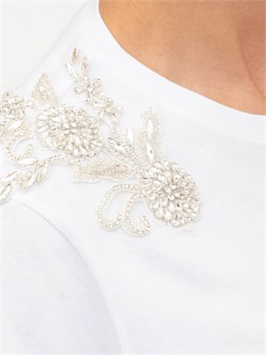 T-shirt Blugirl in cotone bianco con patch gioiello su spalle in DONNA
