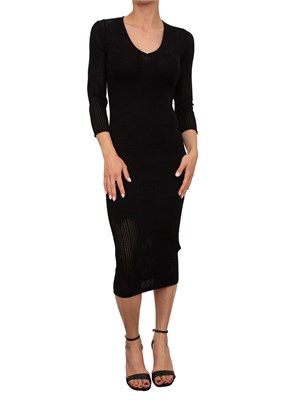 Abito midi nero Blugirl in maglina punzonata e fantasia floreale smerlata in DONNA