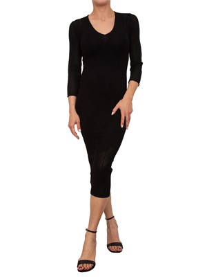 Abito midi nero Blugirl in maglina punzonata e fantasia floreale smerlata in DONNA