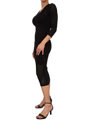 Abito midi nero Blugirl in maglina punzonata e fantasia floreale smerlata in DONNA
