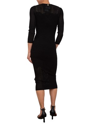 Abito midi nero Blugirl in maglina punzonata e fantasia floreale smerlata in DONNA