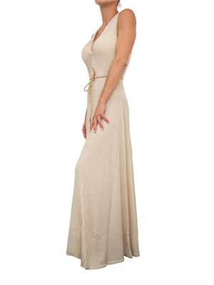Abito lungo Blugirl in costa lucida beige con drappeggio e collana in DONNA