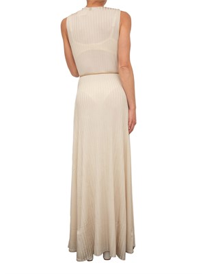 Abito lungo Blugirl in costa lucida beige con drappeggio e collana in DONNA