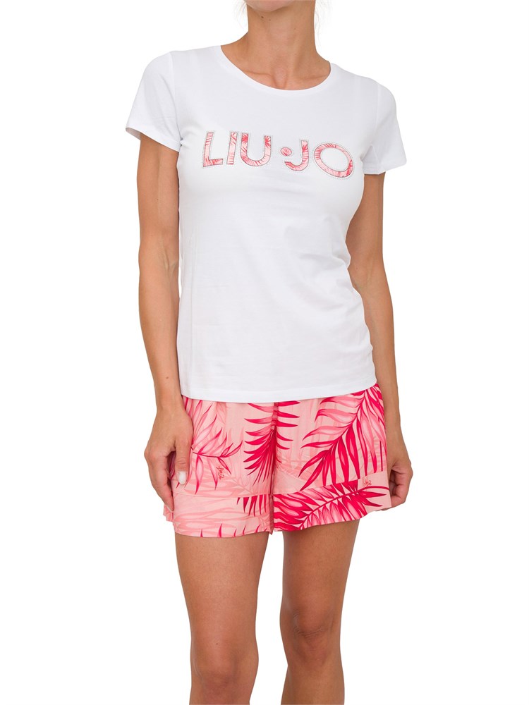 T-shirt bianca Liu Jo donna con logo motivo floreale e contorno strass