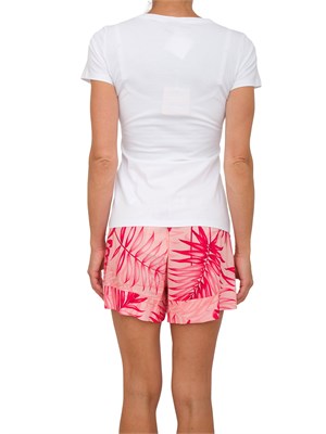 T-shirt bianca Liu Jo donna con logo motivo floreale e contorno strass in DONNA