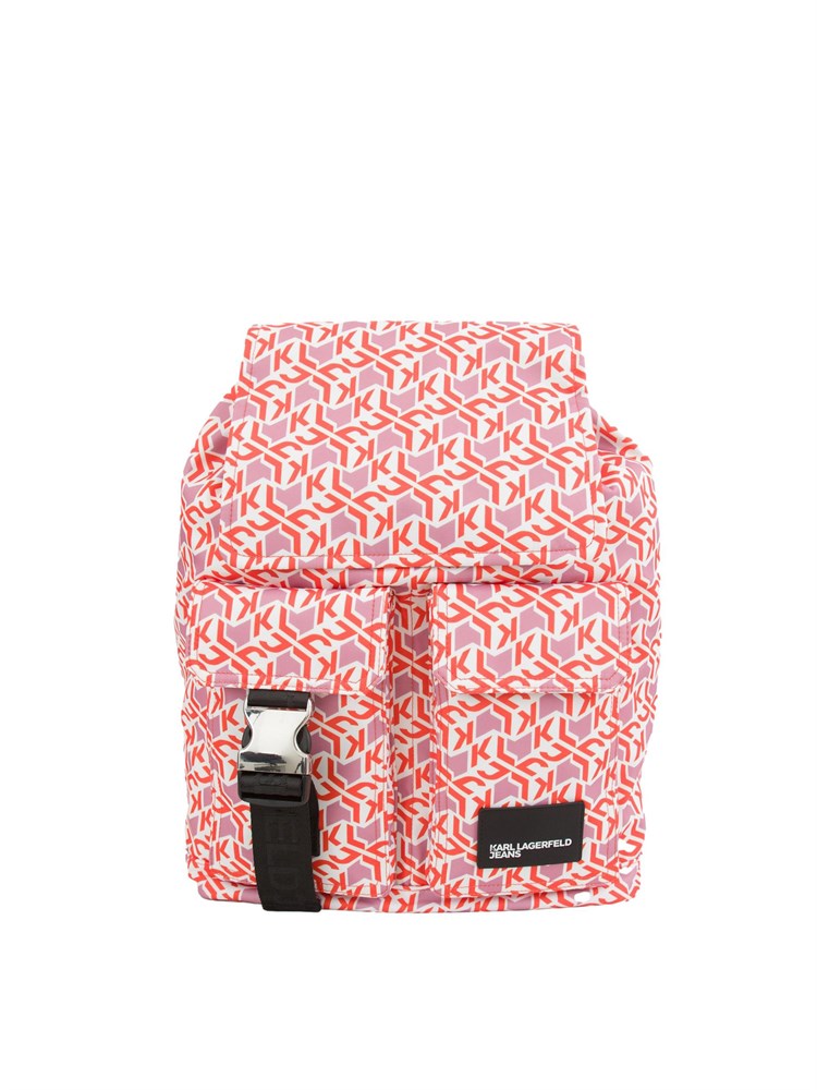 Zaino Karl Lagerfeld Jeans in nylon con fantasia logo all over colorato con tasche e patta