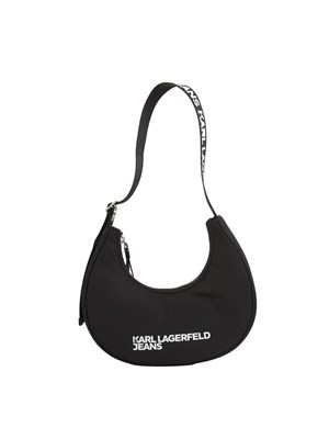 Borsa a spalla Karl Lagerfeld Jeans in similpelle nera con logo lettering a contrasto in DONNA