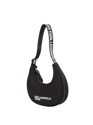Borsa a spalla Karl Lagerfeld Jeans in similpelle nera con logo lettering a contrasto in DONNA