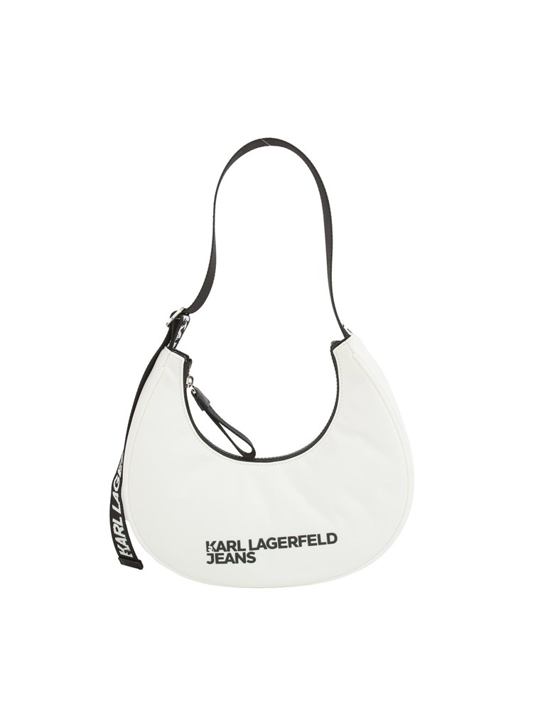 Borsa a spalla Karl Lagerfeld Jeans in similpelle bianca con logo lettering a contrasto