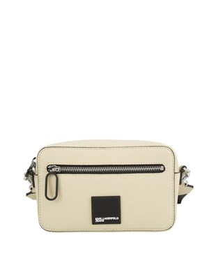 Borsa a tracolla Karl Lagerfeld Jeans in similpelle beige con patch logo a contrasto in DONNA