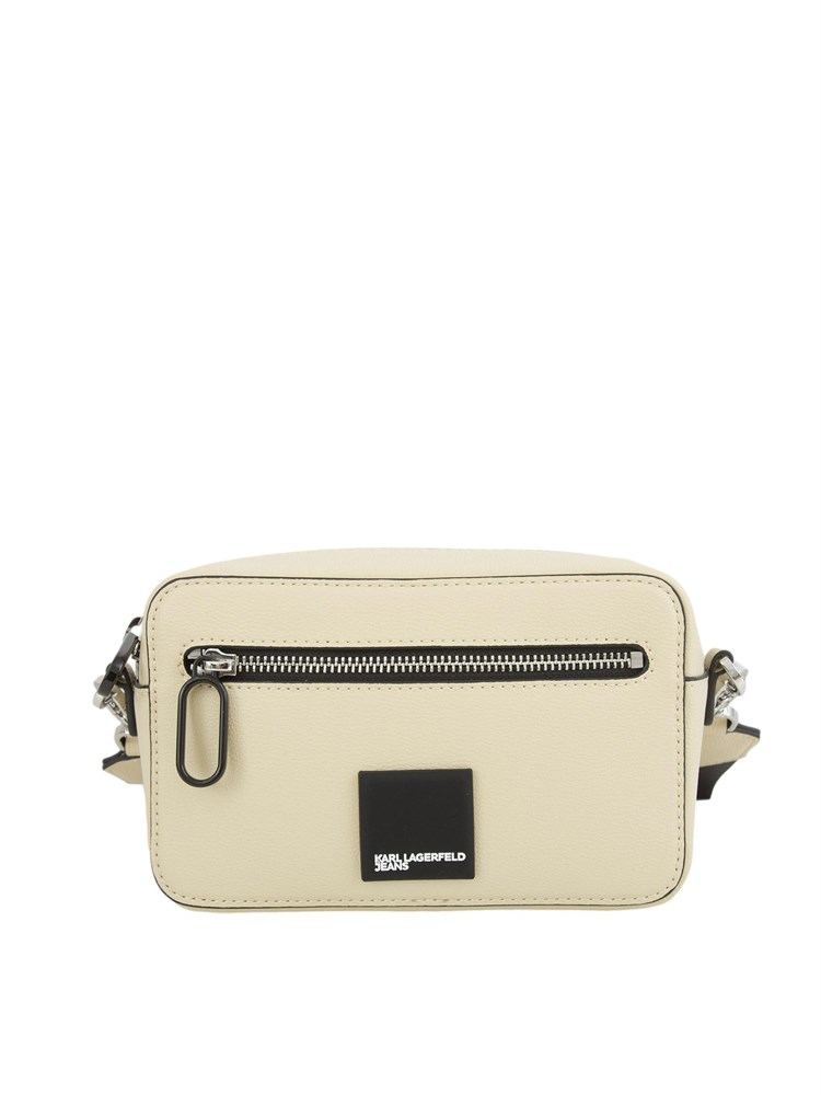 Borsa a tracolla Karl Lagerfeld Jeans in similpelle beige con patch logo a contrasto