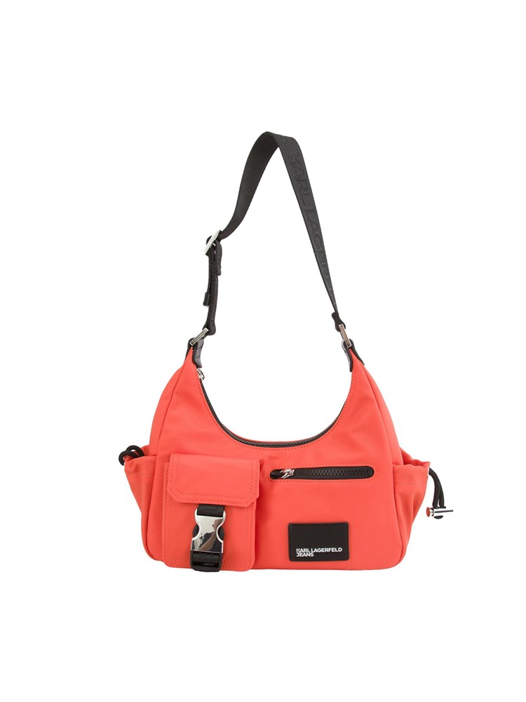 Borsa a spalla utility Karl Lagerfeld Jeans in nylon corallo con tasche.