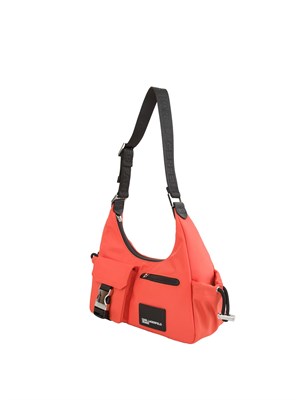 Borsa a spalla utility Karl Lagerfeld Jeans in nylon corallo con tasche. in DONNA