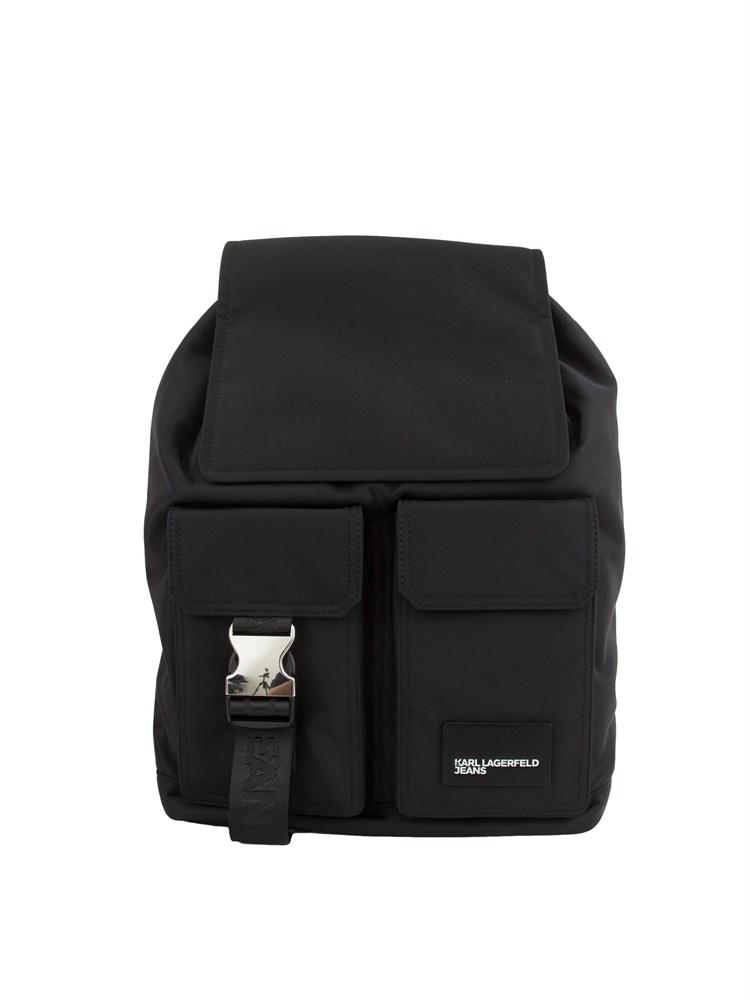 Zaino Karl Lagerfeld Jeans in nylon nero con tasche e patta.