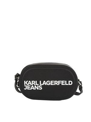 Borsa a tracolla Karl Lagerfeld Jeans in similpelle nera con logo lettering a contrasto e doppia zip in DONNA