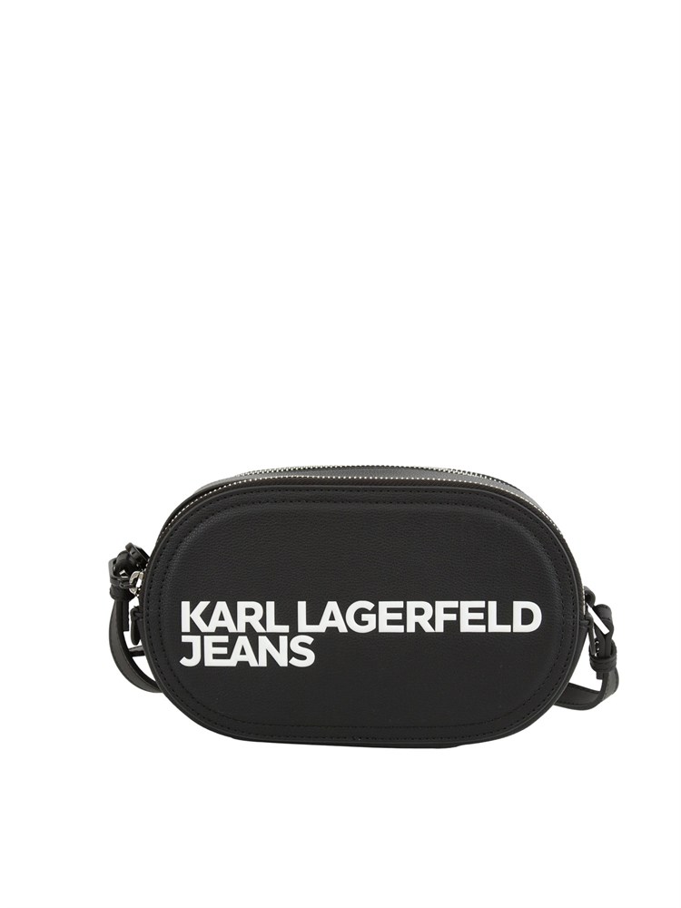 Borsa a tracolla Karl Lagerfeld Jeans in similpelle nera con logo lettering a contrasto e doppia zip