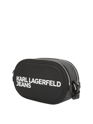 Borsa a tracolla Karl Lagerfeld Jeans in similpelle nera con logo lettering a contrasto e doppia zip in DONNA