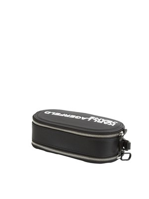 Borsa a tracolla Karl Lagerfeld Jeans in similpelle nera con logo lettering a contrasto e doppia zip in DONNA