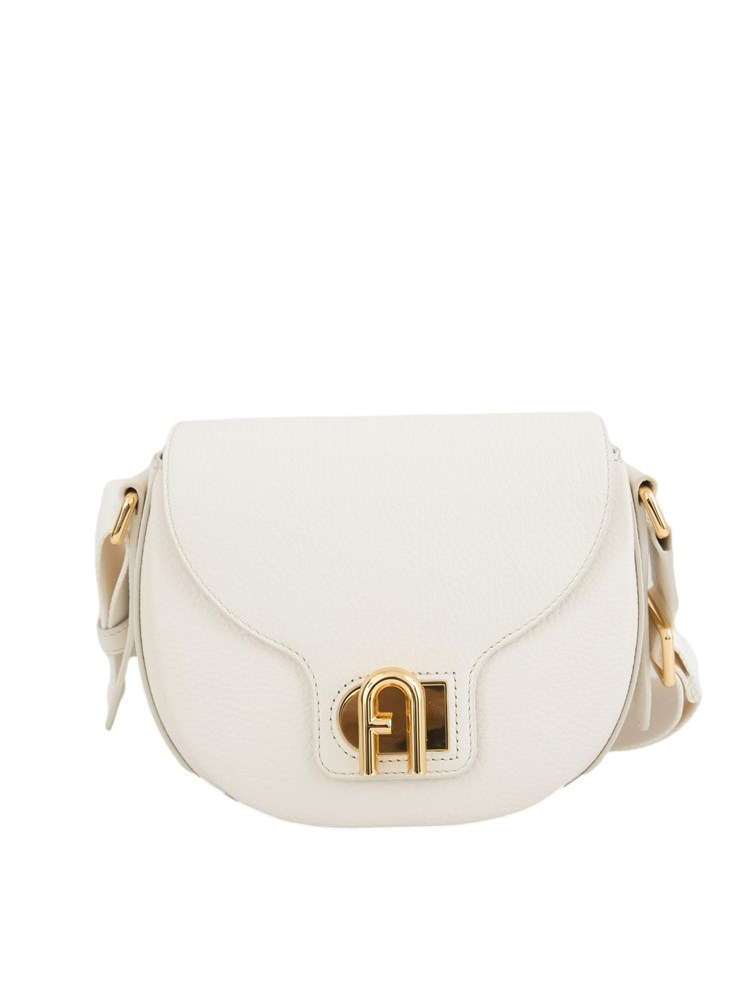 Borsa a tracolla donna Furla Lotus in pelle martellata bianca