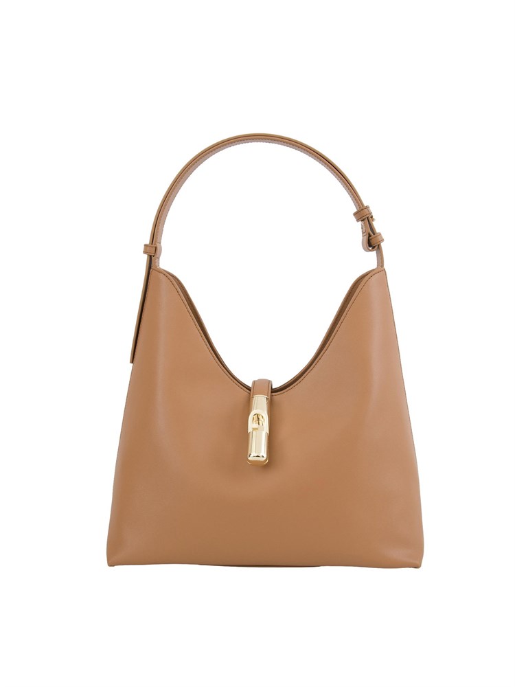 Borsa a spalla donna Furla Goccia M in pelle color cuoio