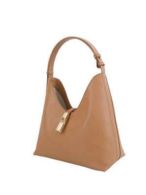 Borsa a spalla donna Furla Goccia M in pelle color cuoio in DONNA