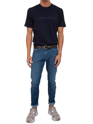 T-shirt uomo Corneliani in cotone blu con logo stampato a rilievo in UOMO
