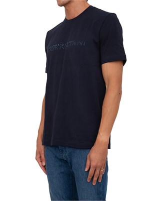 T-shirt uomo Corneliani in cotone blu con logo stampato a rilievo in UOMO