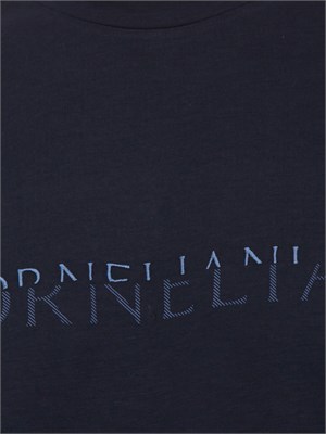 T-shirt uomo Corneliani in cotone blu con logo stampato a rilievo in UOMO