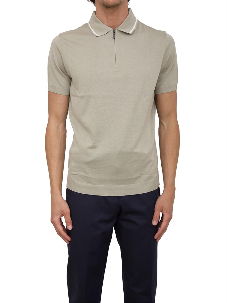 Polo con zip Corneliani beige in cotone
