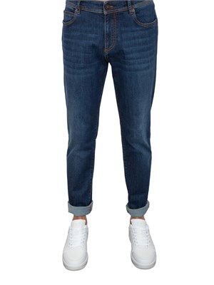 Jeans blu Corneliani uomo con lavaggio scuro ed  effetto used in UOMO