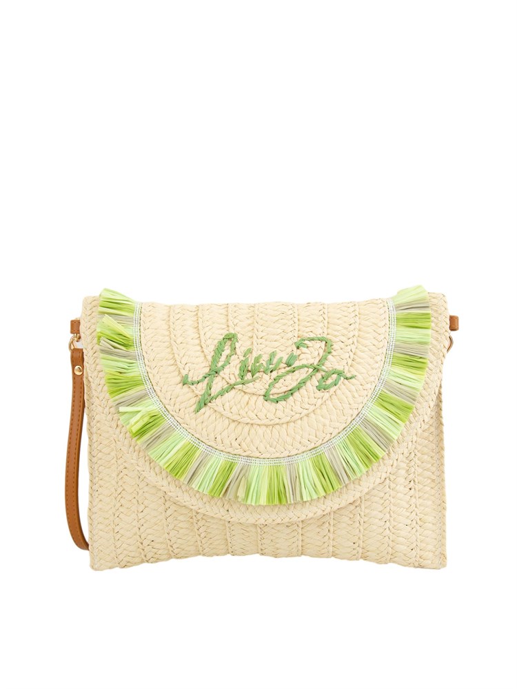 Pochette in paglia Liu Jo donna con frange e logo lettering verde