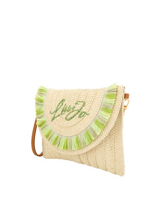 Pochette in paglia Liu Jo donna con frange e logo lettering verde in DONNA