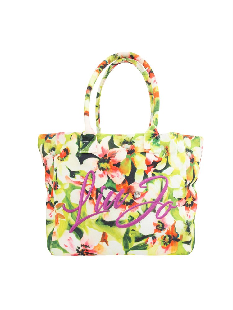 Borsa a spalla Liu Jo mare con stampa flower all over e logo lettering ricamato