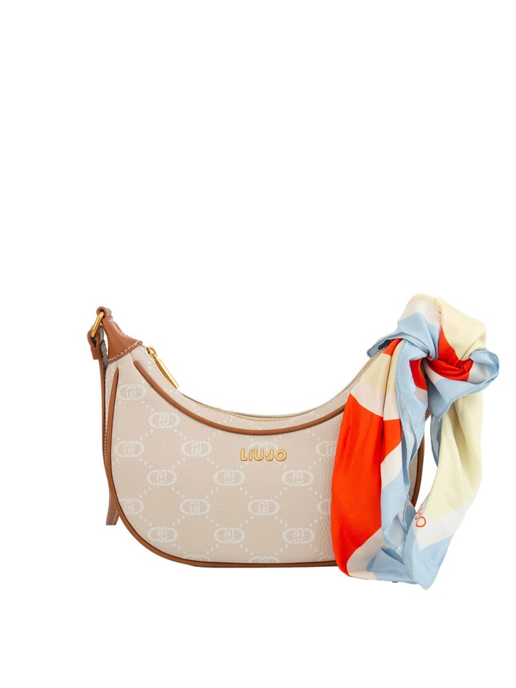 Borsa a spalla Liu Jo donna in ecopelle beige con stampa logo all over e foulard