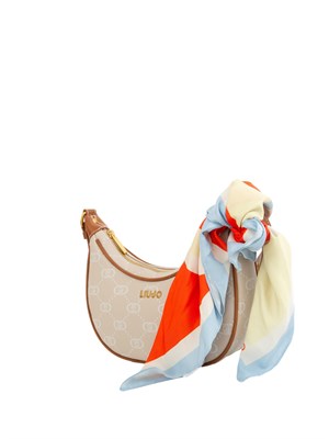 Borsa a spalla Liu Jo donna in ecopelle beige con stampa logo all over e foulard in DONNA