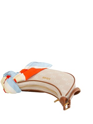 Borsa a spalla Liu Jo donna in ecopelle beige con stampa logo all over e foulard in DONNA