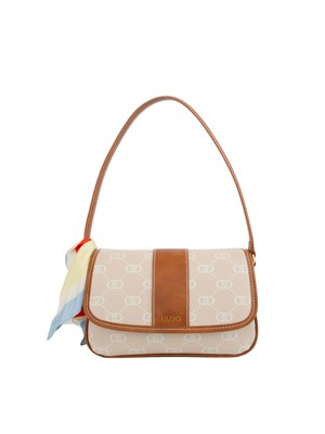 Borsa a spalla Liu Jo donna in tessuto beige con stampa logo all over in DONNA