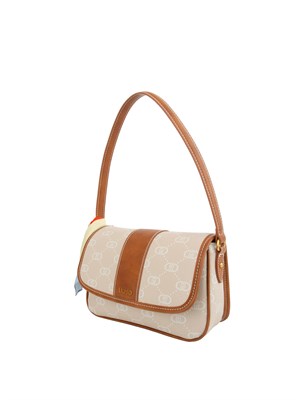 Borsa a spalla Liu Jo donna in tessuto beige con stampa logo all over in DONNA