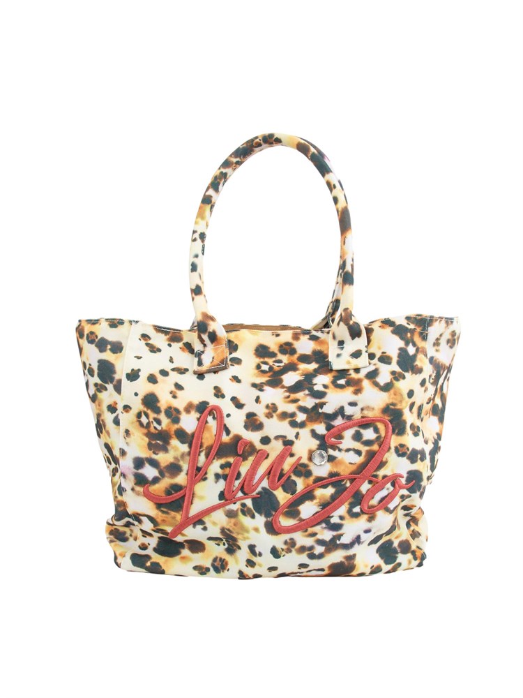 Borsa a spalla Liu Jo mare con stampa animalier all over e logo lettering ricamato