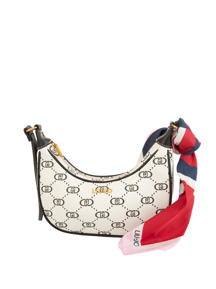 Borsa a spalla Liu Jo donna in ecopelle avorio con stampa logo all over e foulard